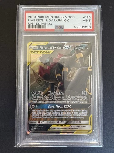 PSA 9 Umbreon & Darkrai GX 125/236 Sm-Unified Minds Holo MINT