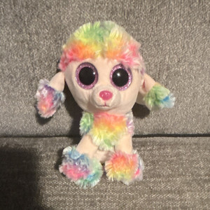 Ty Beanie Boos Rainbow Tie-Dye Plush Dog Stuffed Animal Heart Tag 2013