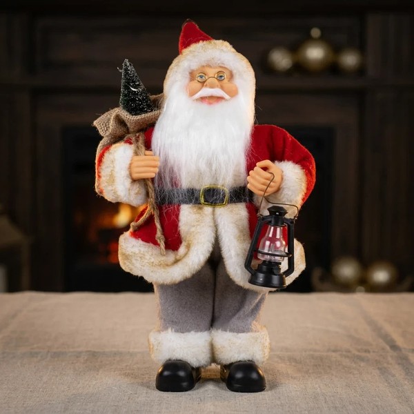 Weihnachtsmann Stehend 25Cm Santa Dekofigur Rot Mit Geschenkesack Traditionell-image
