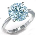 15.56 Ct Vvs1.- Ice Blue Round Moissanite Engagement Ring Sterling Silver Size 7