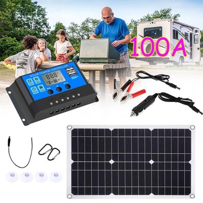 40W 12/24V Solarpanel Solarmodul USB-Ladegerät Solarzelle Solar mit 100A Regler