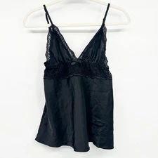 Seven til Midnight Womens Y2K Whimsigoth Dark Black Lace Trim Satin Cami Tank M