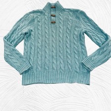 Vintage Polo Ralph Lauren Sweater Mens Large Teal Silk Cable Knit Fisherman