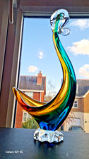 Vintage Murano Sommerso Glass Swan Amber Blue and Green 11 Inches