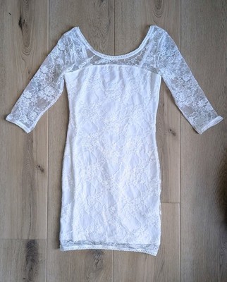 H&M Divided White Lace Bodycon Mini Dress XS 3/4 Sleeve Stretch
