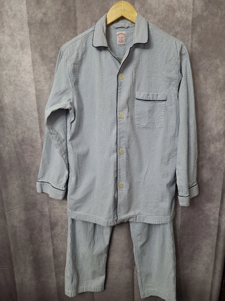 Conjunto de pijama Brooks Brothers para hombre mediano Seersucker algodón manga larga rayas Foto 2 de 4