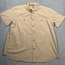 NWT Carhartt Chambray Shirt Men's Size XL Loose Fit Midweight Short Sleeve Tan
