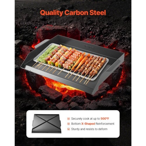 VEVOR Carbon Steel Griddle, 22x16 inch Universal Flat Top Rectangular Plate, Gas