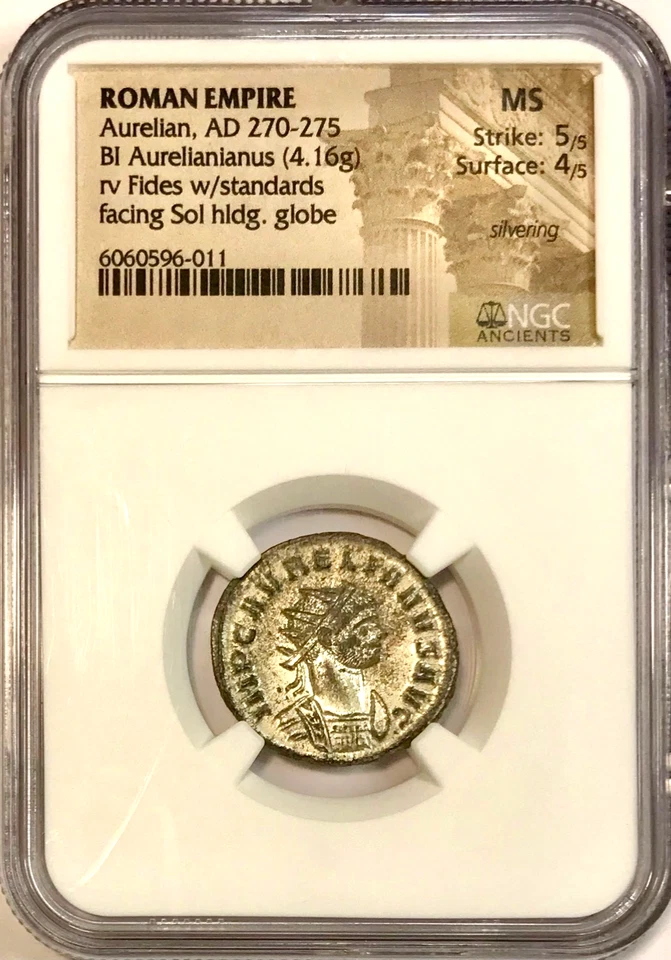 270-275 AD Aurelian Ancient Roman BI Antoninianus Ticinum Mint NGC MS Silvering - Image 4 of 4