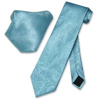 Vesuvio Napoli Turquoise Blue PAISLEY NeckTie and Handkerchief Matching Tie Set