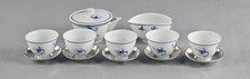 12pc Vintage Japanese Blue White Porcelain Tea Set Silver Saucers Teapot
