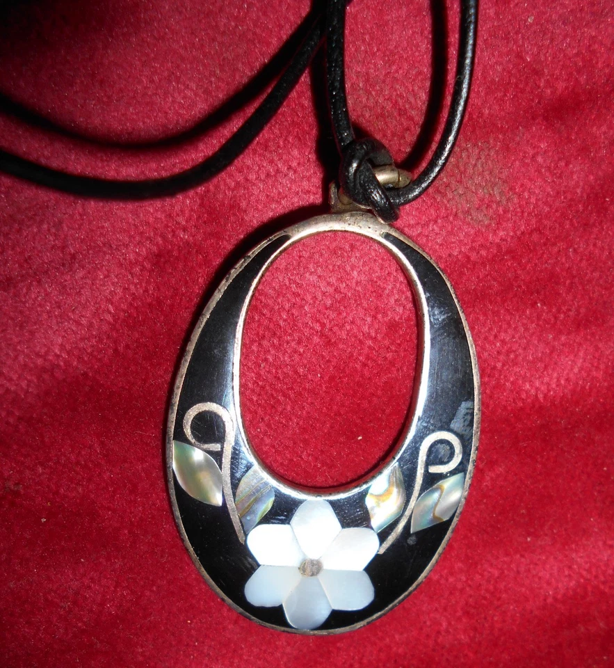 Kettenanhänger Plateado Silber schwarz mit Abalone Perlmutt Einlagen Schmuck - Bild 2 von 4