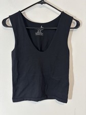 Free People Women M/L Intimately Black V Neck Sleeveless Crop Tank Casual F65