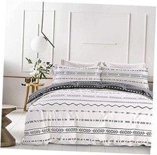 Duvet Cover,600 Thread Count Cotton 3pcs Queen Black Geometric on White Base
