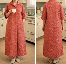 Vintage 1960s Sears At Home Wear Quilted Housecoat Robe Pink Floral