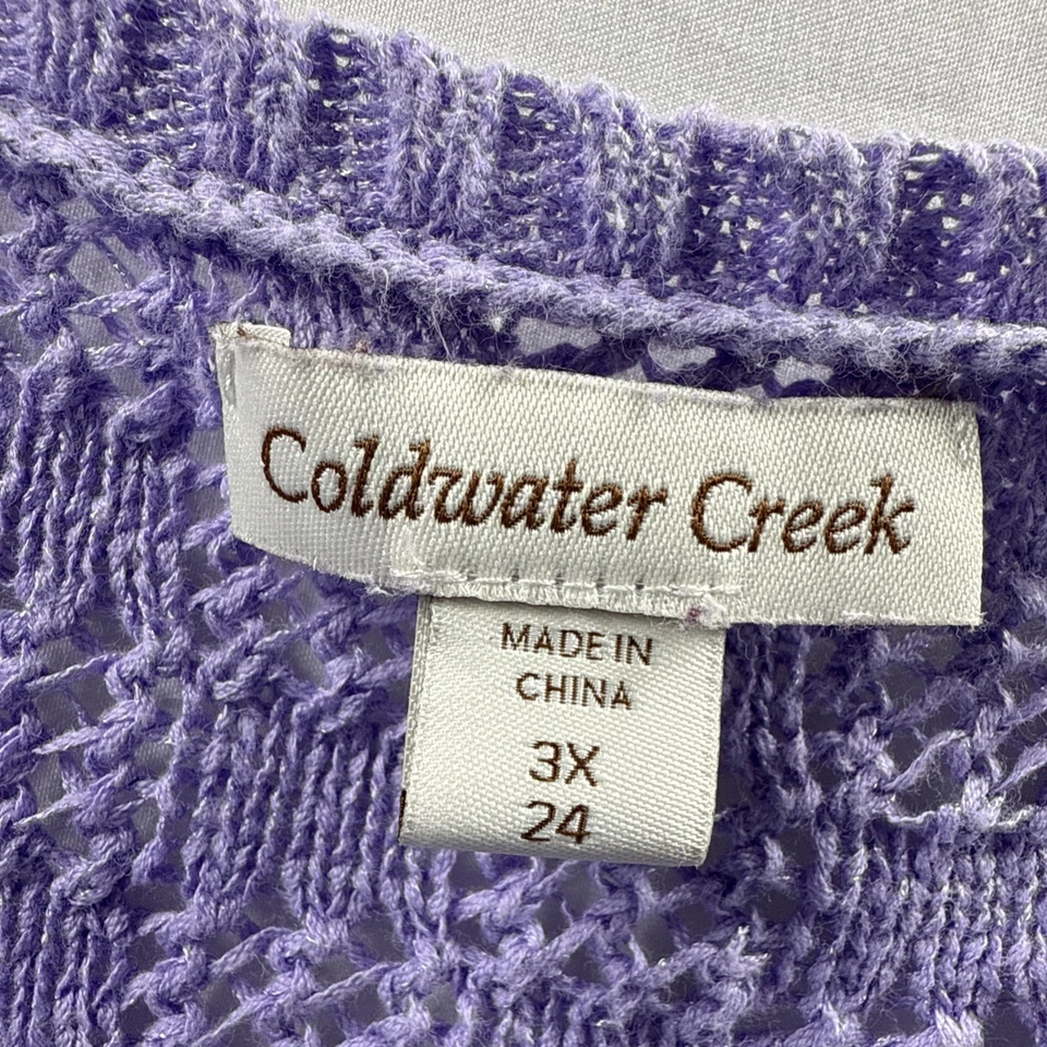 Suéter para mujer Coldwater Creek 3X túnica de ganchillo de punto púrpura liso manga 3/4 Foto 3 de 4