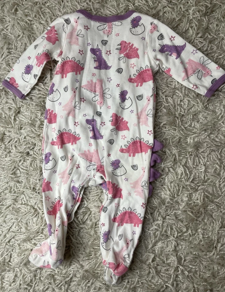 Mon Cheri Baby Size 6-9M Cotton Pink Purple Infant Unicorn Dinosaur Bodysuit - Image 4 of 4