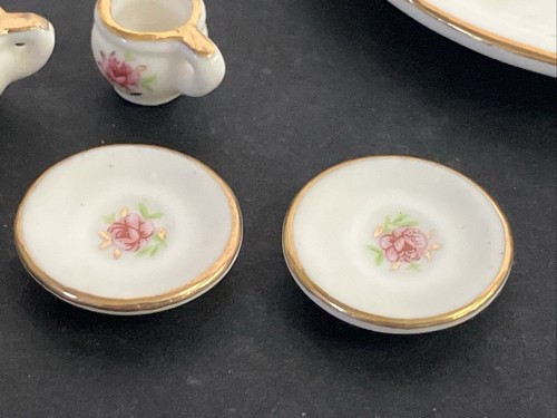 Juego de té miniatura vintage para casa de juegos productos de precio de porcelana oro blanco rosa - Imagen 5 de 11