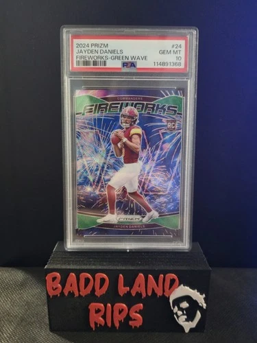 2024 Panini Prizm Jayden Daniels Fireworks Green Wave PSA 10