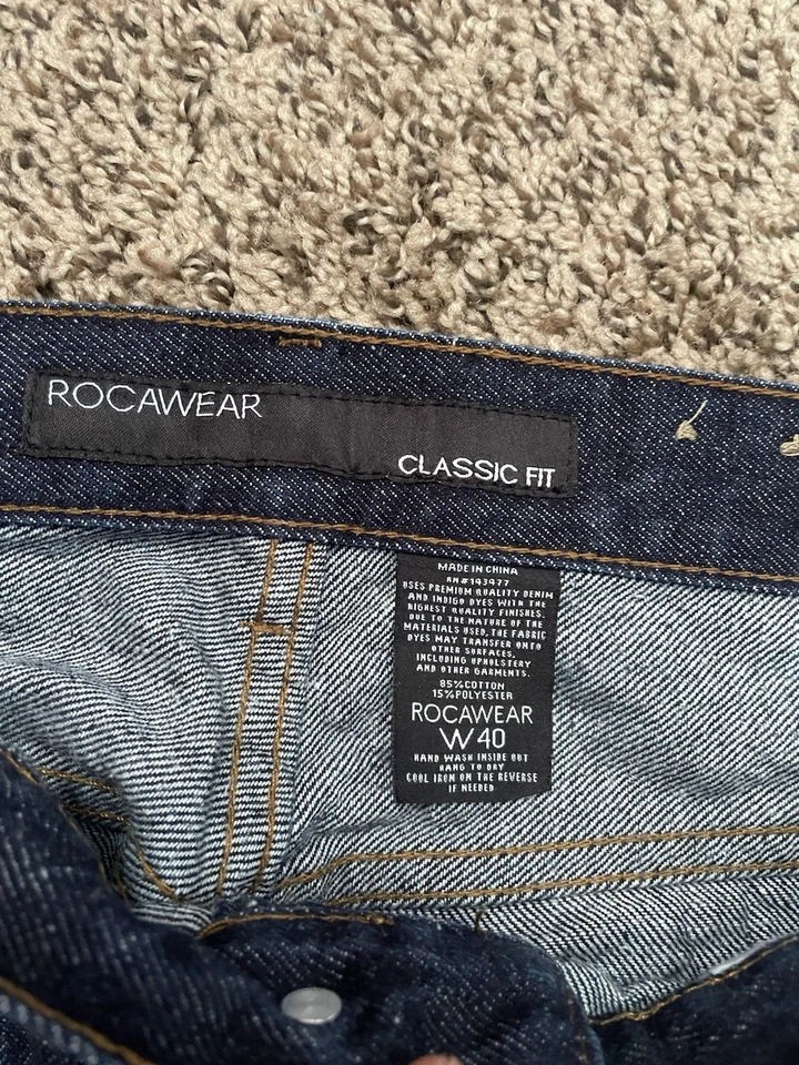 Rocawear Vintage Baggy Dark Blue Denim Jeans Size 40 Y2K Skater Embroidered - Image 3 of 4