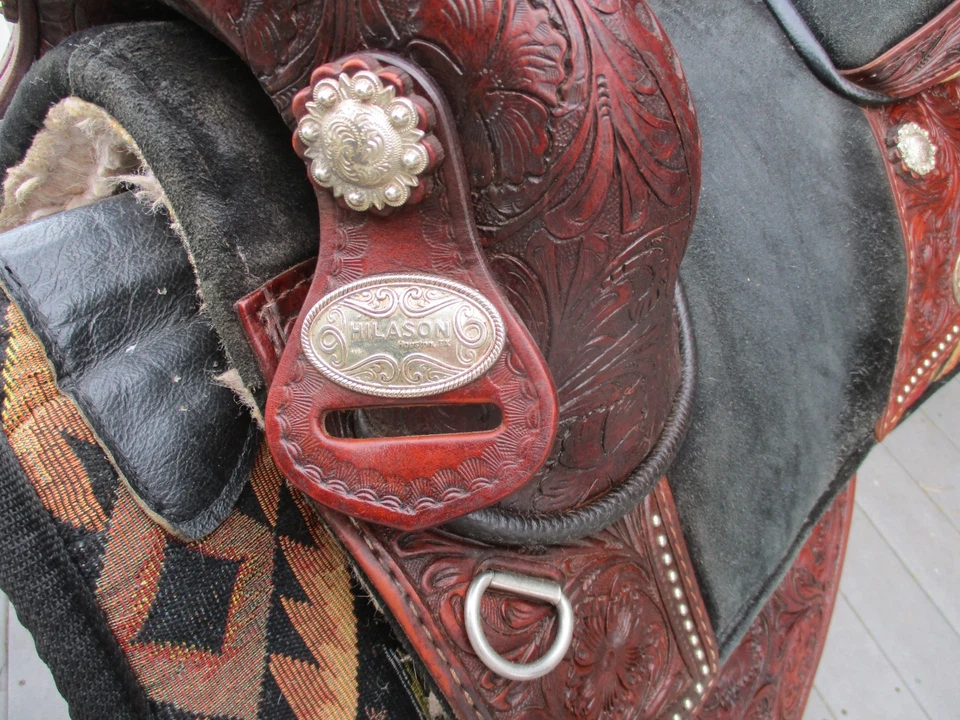 15'' HILASON Western Treeless Barrel/Trail Leather Saddle | USA 6-8'' GULLET - Image 2 of 4