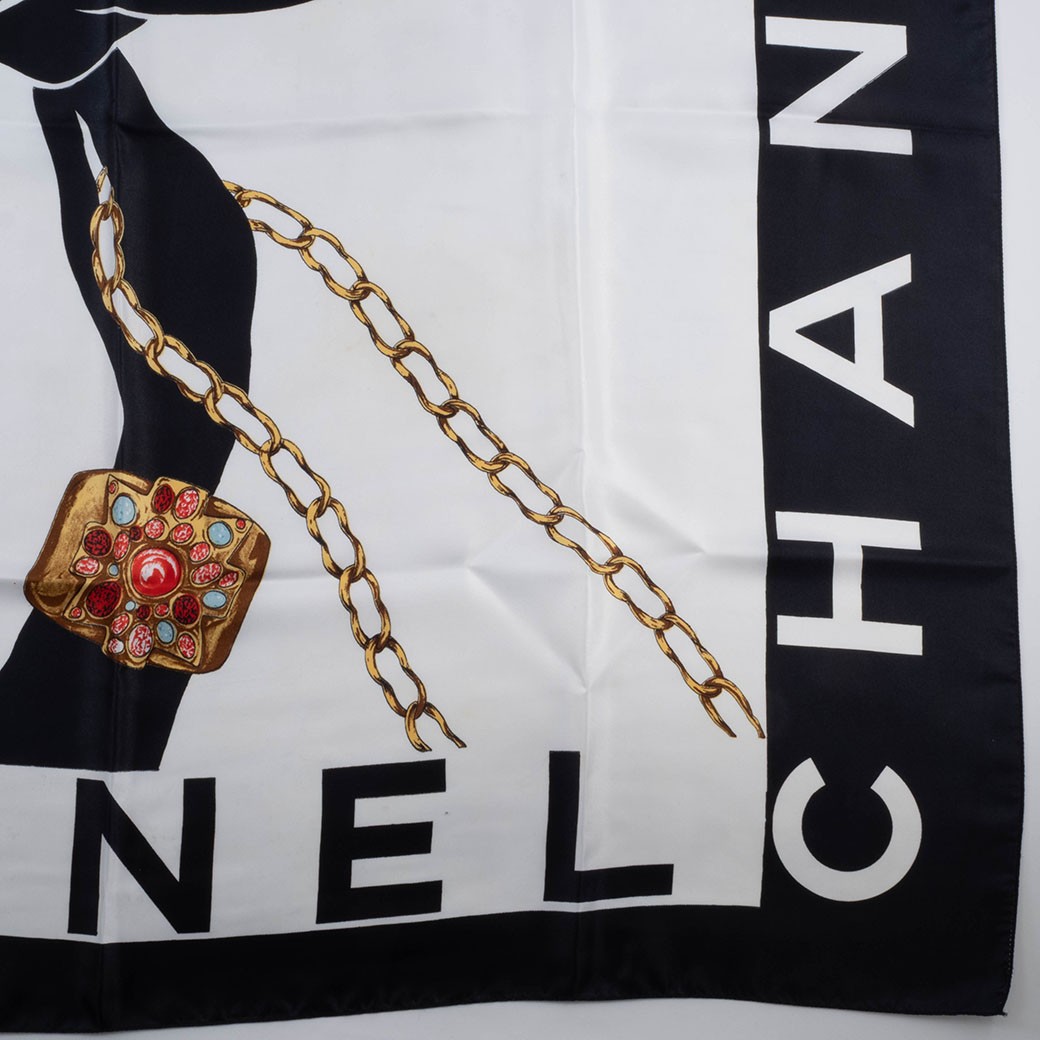 Authentic chanel Mademoiselle Square Silk Black x White Chain rare large image 6
