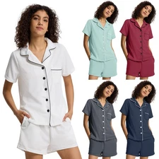 SIORO Women Button Down Pajamas Set Short Sleeve Loungewear Sleepwear Nightwear