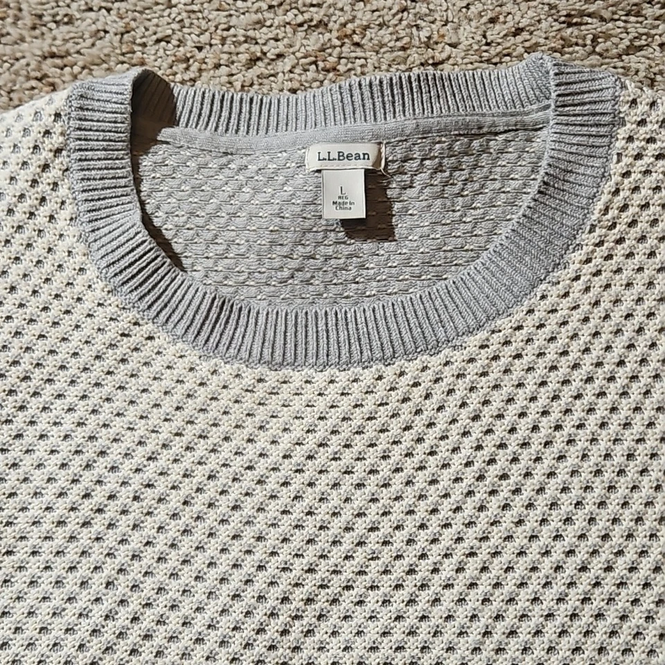 Suéter LL Bean Mujer Grande Algodón Orgánico Crema Geométrico Lunares Foto 2 de 4