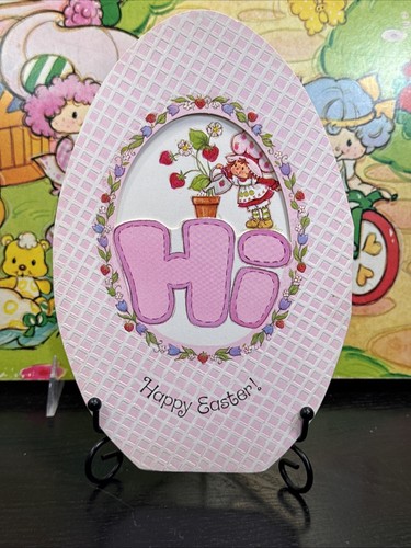 Rarität seltene Vintage Strawberry Shortcake Osterei Karte geprägt gestanzt Glitzer