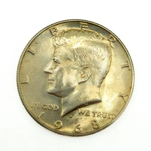1968-D Kennedy Half Dollar 40% Silver UNC Gold Toning Semi-Reflective Fields