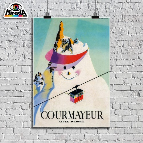 Vintage Poster Courmayeur Aostatal A. Testa Aosta Schnee Ski Berg Winter