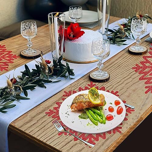 Christmas Snowflake red Dining mats, 15 inch Vinyl Placemats Placemats