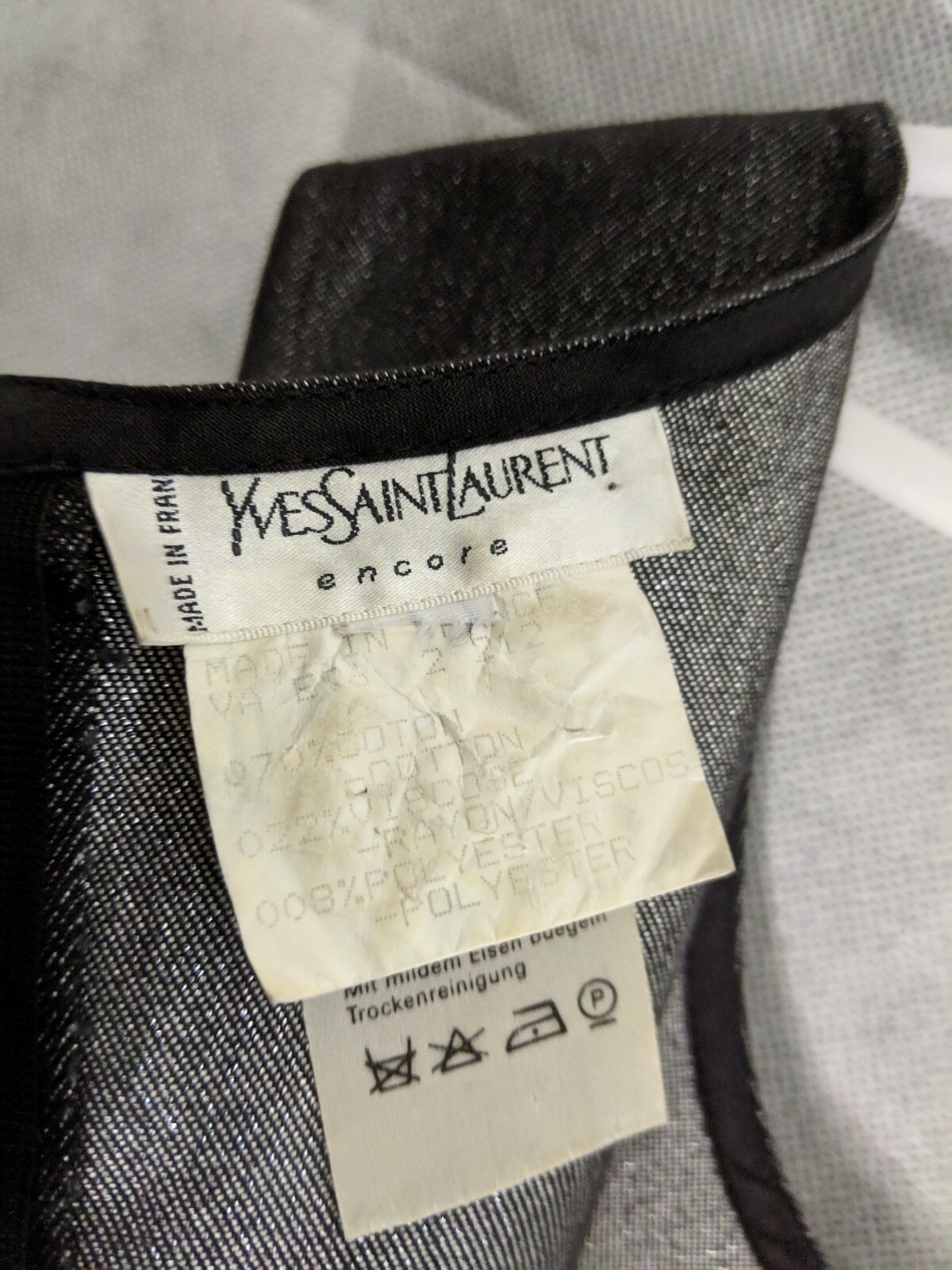 Abito metallico Yves Saint Laurent Encore vintage denim nero scintillante Francia