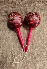 Gourd Maracas 9" REDISH Handcarved  Handpainted "CR PURAVIDA" Souvenirs