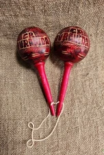 Gourd Maracas 9" REDISH Handcarved & Handpainted "CR PURAVIDA" Souvenirs 