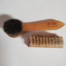 Lot of 2 Vintage Wood Shoe Shine Brushes 1 KIWI Horsehair and 1 Unmarked Used