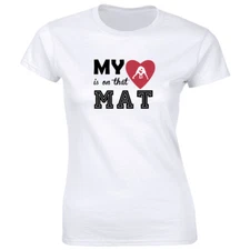 My Love is on That Mat with Heart Image T-Shirt for Women Wrestling Mom Gift Tee