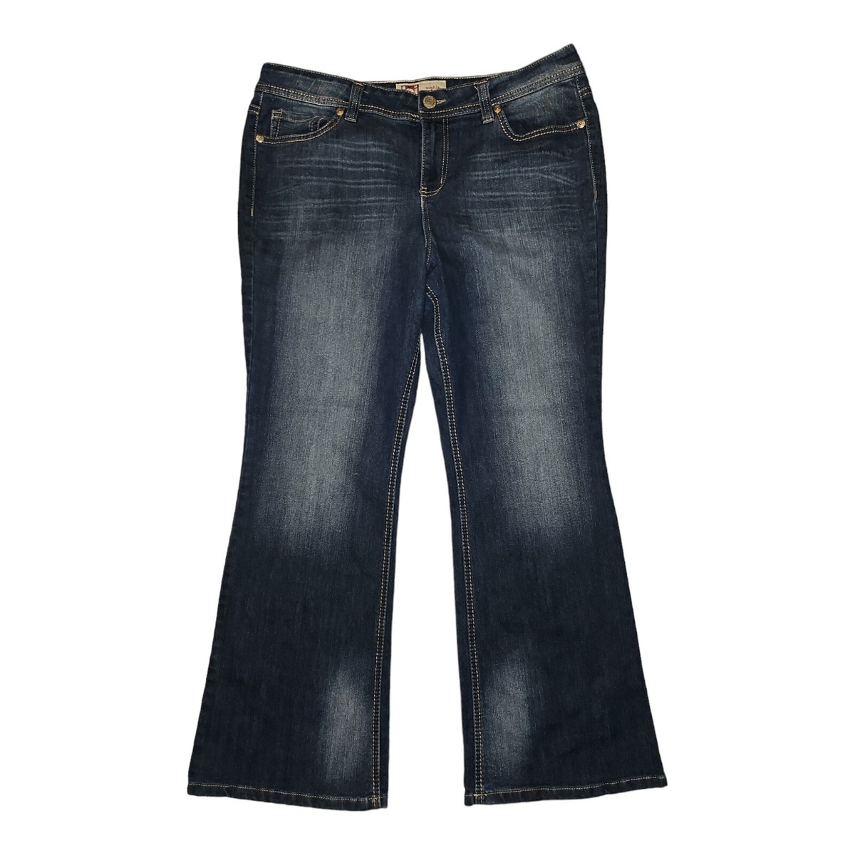 Sophia Hipster Flare Jeans Women's 17 Short Blue Denim Embroidered  Casual