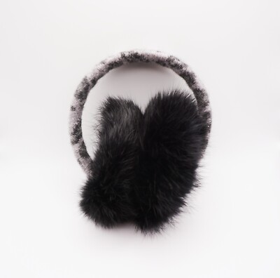 Michael Kors Leopard & Faux Rabbit Fur Wool Earmuffs in Grey  display picture 2