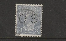 STAMPS AUST KGV   3dBLUE PERF O S DIE  1 S MULTI 13.5=12.5  USED