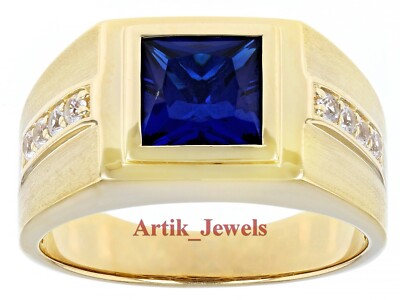 Lab Created Sapphire & CZ With 14K Gold Plated Silver Ring for Men's #780