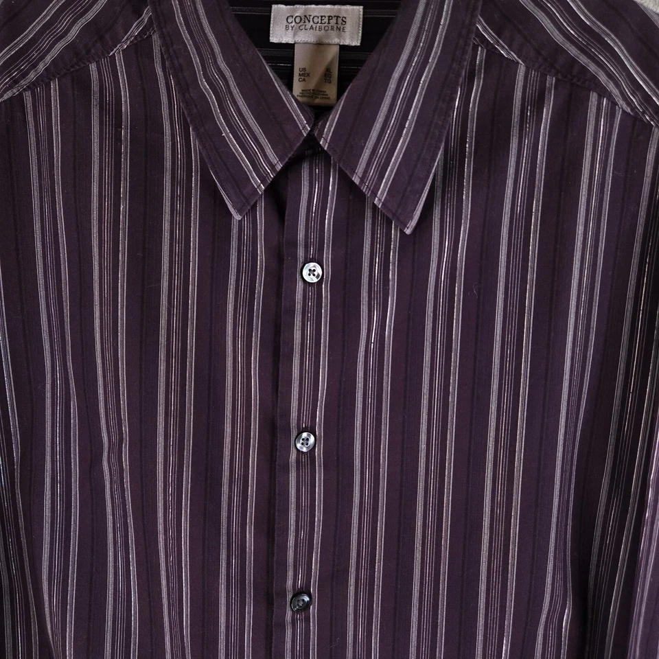 Concepts Claiborne Metallic Silver Striped Shirt Mens XL Purple Western Evening - Image 2 of 4