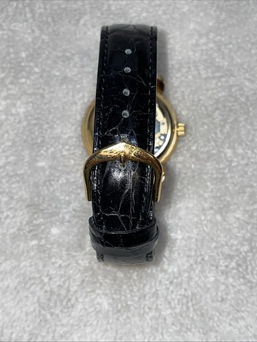 VINTAGE BRITTANIA SKELETON MEN’S WINDUP WRISTWATCH GOLD TONE BLACK LEATHER BAND - Picture 5 of 22