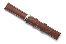 18mm Brown/White Alligator Grain Leather Padded Watch Strap Push Button Clasp