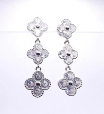 EXQUISITE Danity 18kt White Gold Plated Crystals 3 PC Clover Petite Earrings