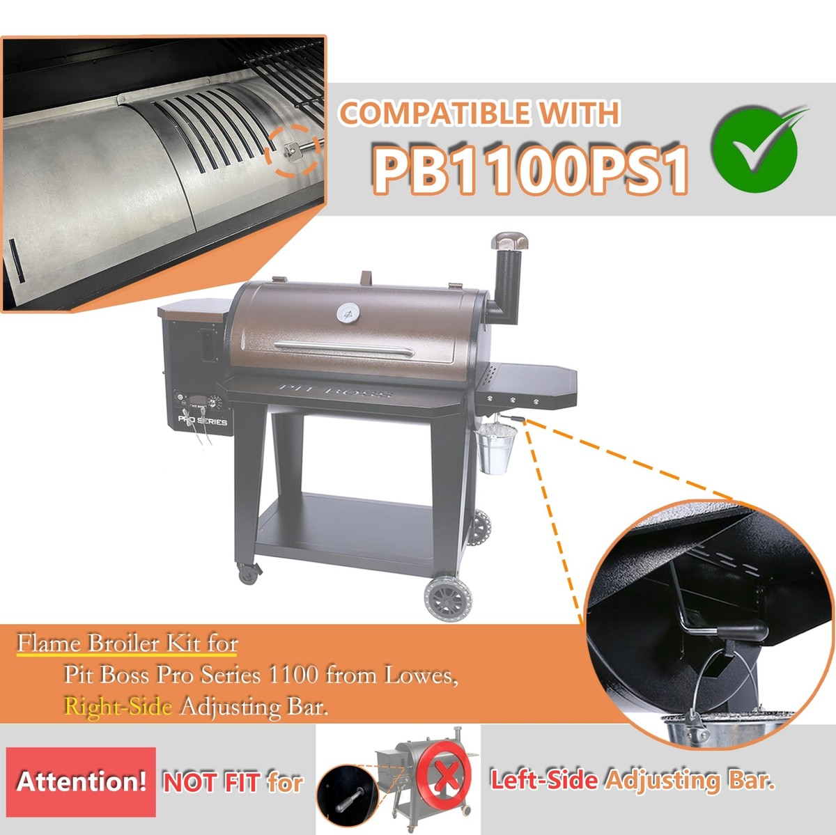 Flame Broiler Kit for Pit Boss Pro Series 1100(PB1100PS1) Pellet
