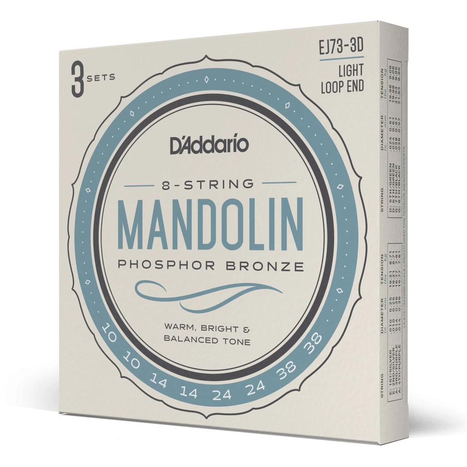 3 Pack D'Addario EJ73 Mandolin Strings, Phosphor Bronze, Light 10-38 EJ73-3D - Image 3 of 4