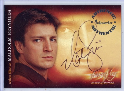 Nathan Fillion as Malcolm Reynolds  Firefly Inkworks A1 Autograph w/Bonus Card - Picture 1 of 4