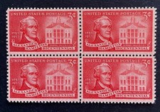 US Stamps Scott 1086 Alexander Hamilton & Fed Hall 1957 3c block of 4 M/NH