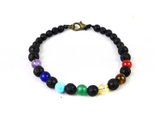 Unique Hand Made Chakra Bracelet Natural Lava Rock & Gemstones by Beaded Dragons